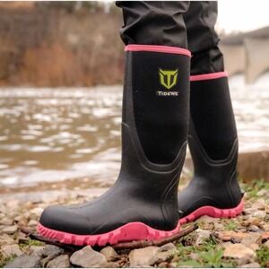 TideWe Women's Waterproof Neoprene Rubber Boots‎ Black Pink Size 7